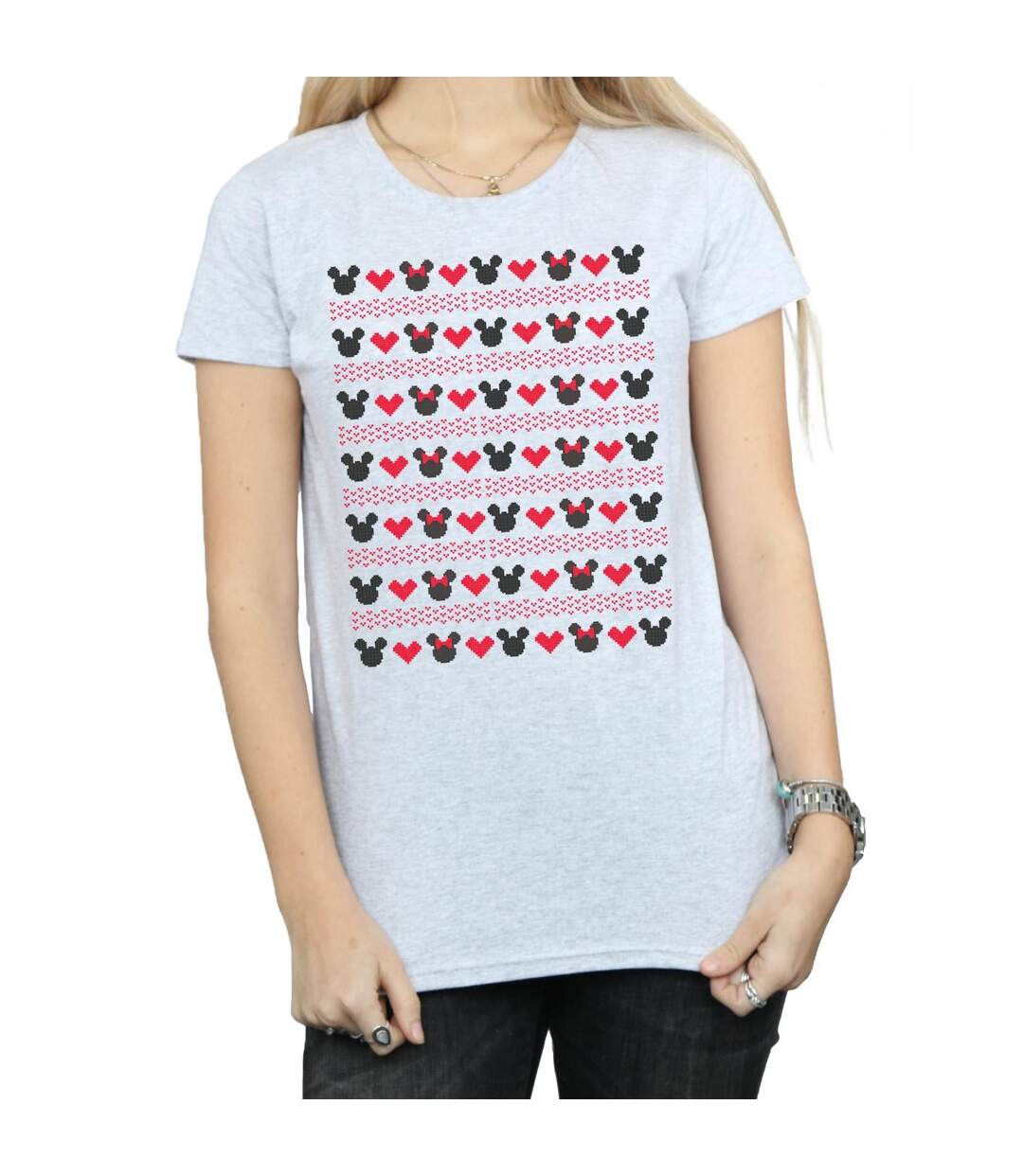 Disney Femme/Les femmes Mickey et Minnie Coeurs de Noël - T-shirt en coton (Gris sportif) - UTBI31626-3