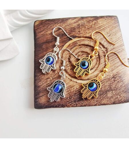 Hamsa Fatima Hand Evil Eye Protection Zircon Hand Drop Dangle Hook Earrings