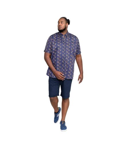 Mens D555 Kingston Floral Kingsize Short-sleeved Shirt Navy Brown Duke