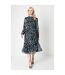 Womens/ladies leopard print pleated midi dress black/blue Principles