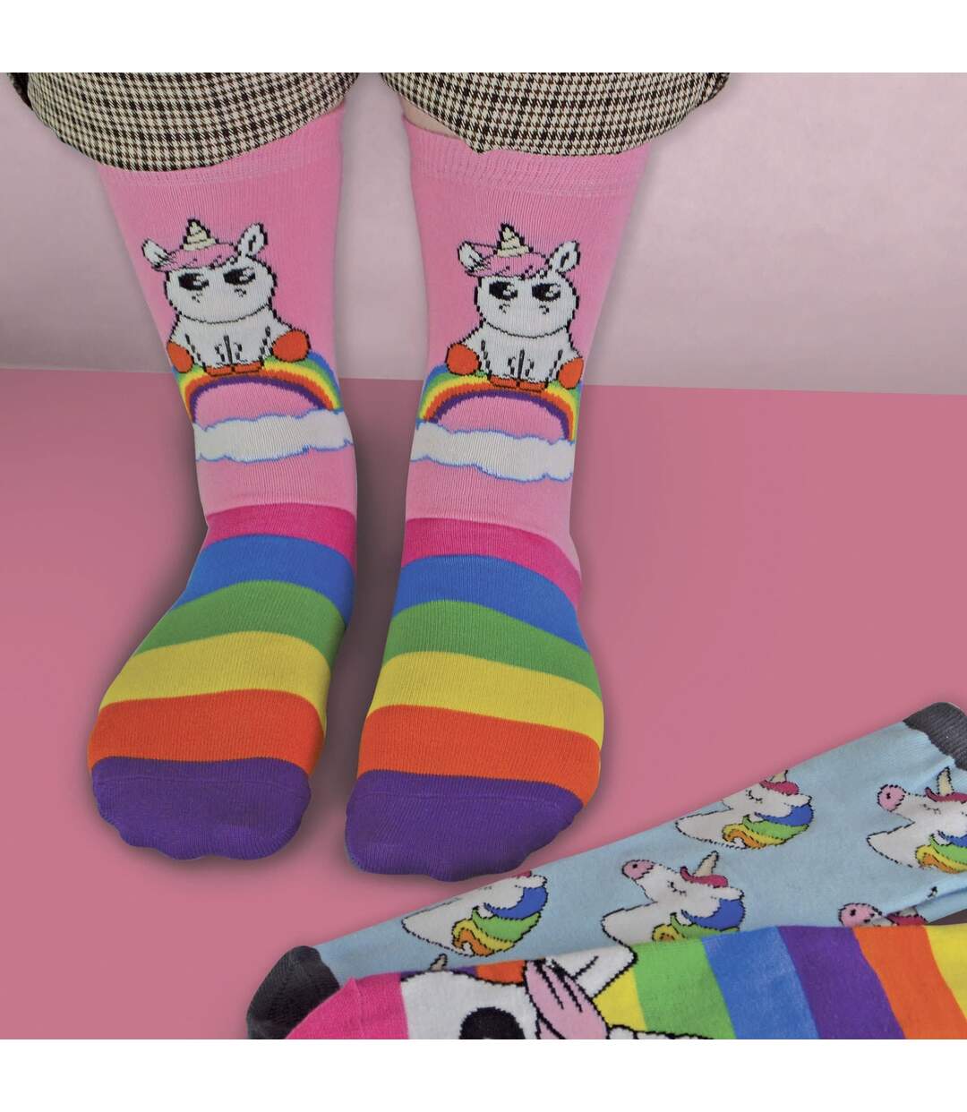 3 Pr Chaussettes Femme Coton Arc en Ciel Licorne-4