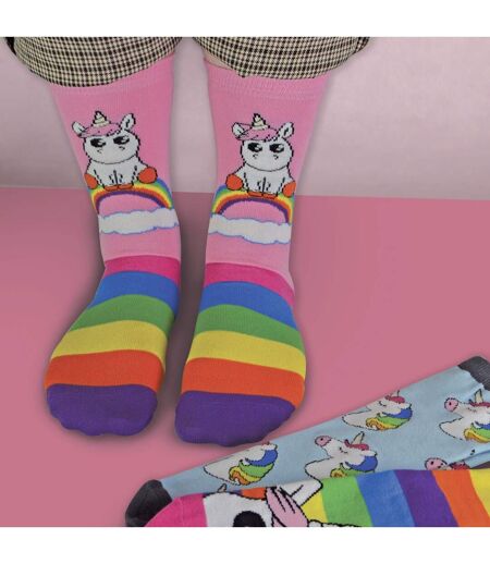 3 Pr Chaussettes Femme Coton Arc en Ciel Licorne