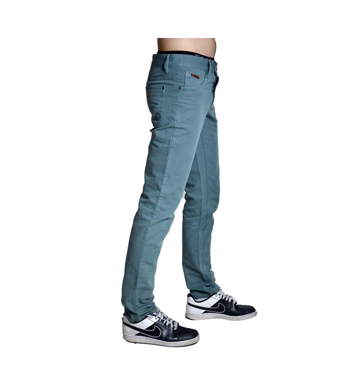 Pantalon homme coupe slim fit de couleur vert 5 poches-2