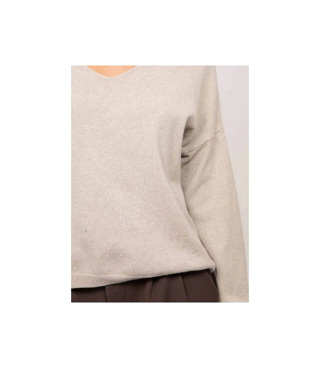 Pull maille fine col V paillettes KORAKA - Dona X Lisa-3