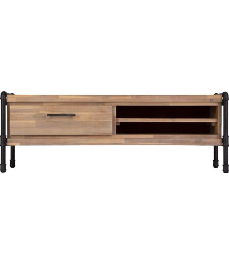 Meuble TV industriel métal et bois Siam - L. 130 x H. 45 cm - Marron bois