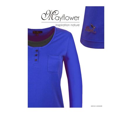 Mayflower NESTOR5 : Tee-shirt manches longues bleu et gris avec col boutonné stylisé