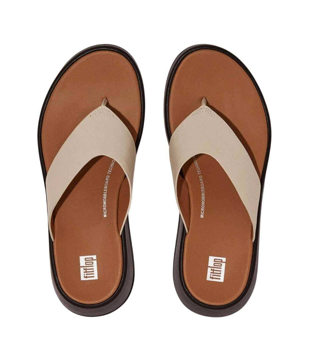 Womens/ladies F-mode Luxe Leather Flatform Sandals Beige FitFlop-3