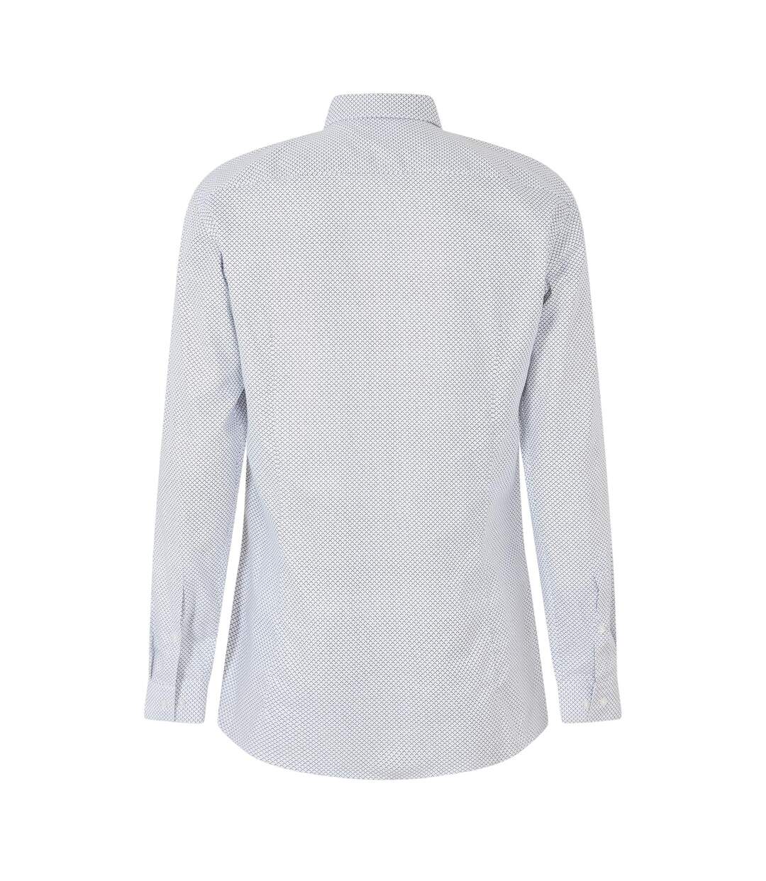 Mens Microprint Oxford Long-sleeved Formal Shirt White Hugo-2