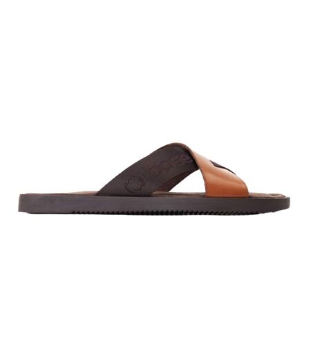 Mens webb leather sliders burnt tan Base London