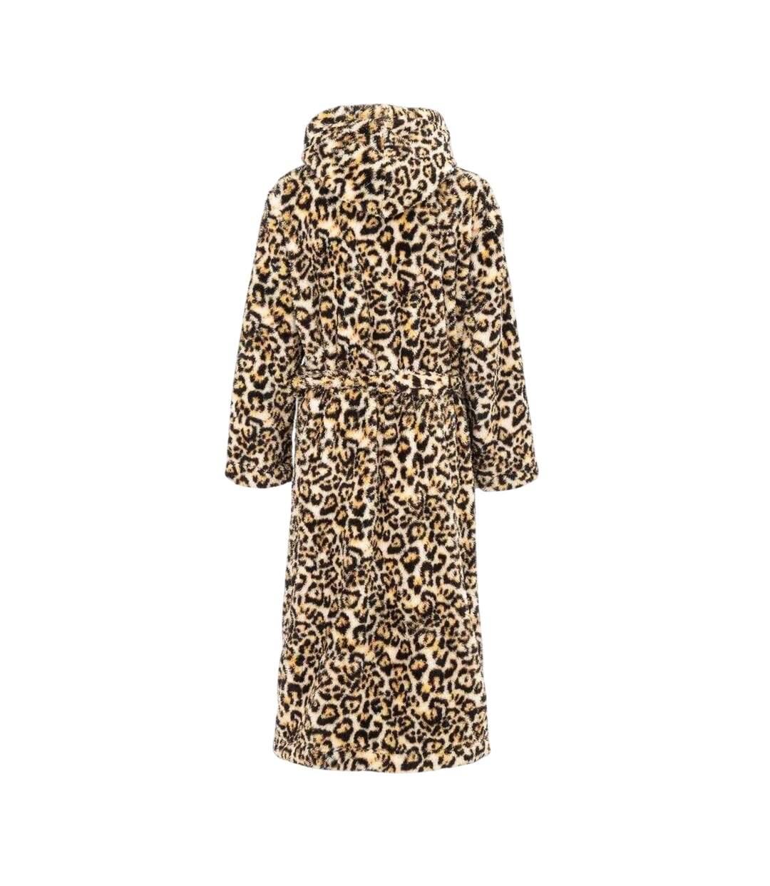 Womens/ladies Leopard Pattern Hooded Robe Brown Black Linea-2