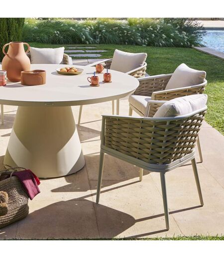 Lot de 2 fauteuils de jardin en aluminium et maille YCONIA - Beige et argile