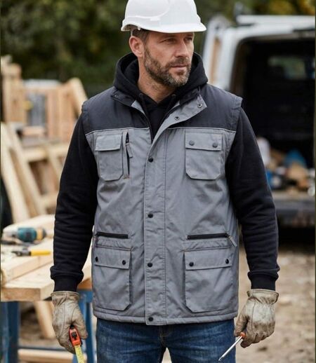 WORKER SH1034 IMPERMÉABLE — Gilet sans manches gris et noir : étanchéité totale et confort polaire