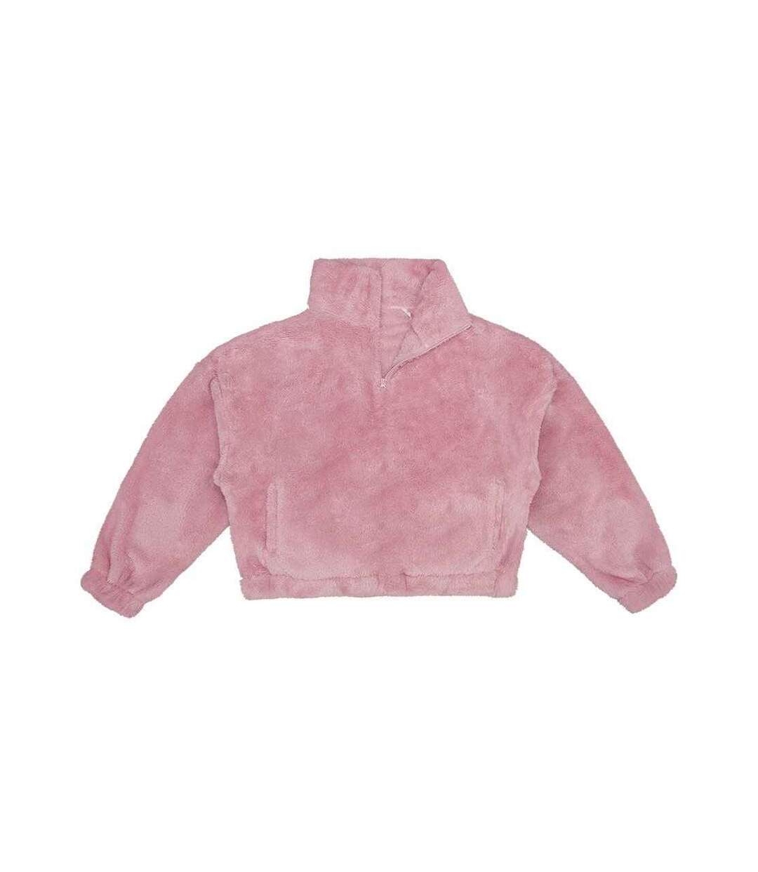 Womens ladies fluffy quarter zip fleece top blush pink Brand Lab