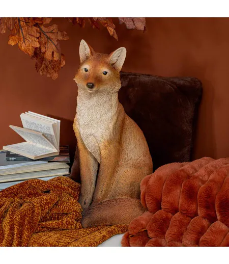 Statue Renard Assis Automne 54cm Orange