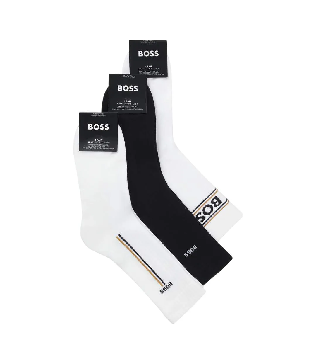 Lot De 3  Chaussettes Motif/style Logo Adulte Noir Blanc Boss-2