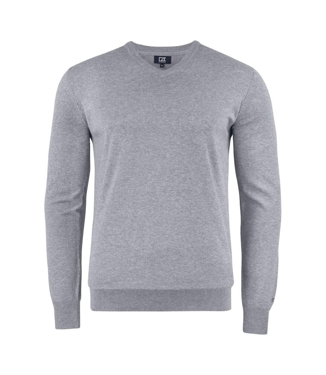 Mens Oakville V Neck Sweatshirt Grey Melange Cutter & Buck-1