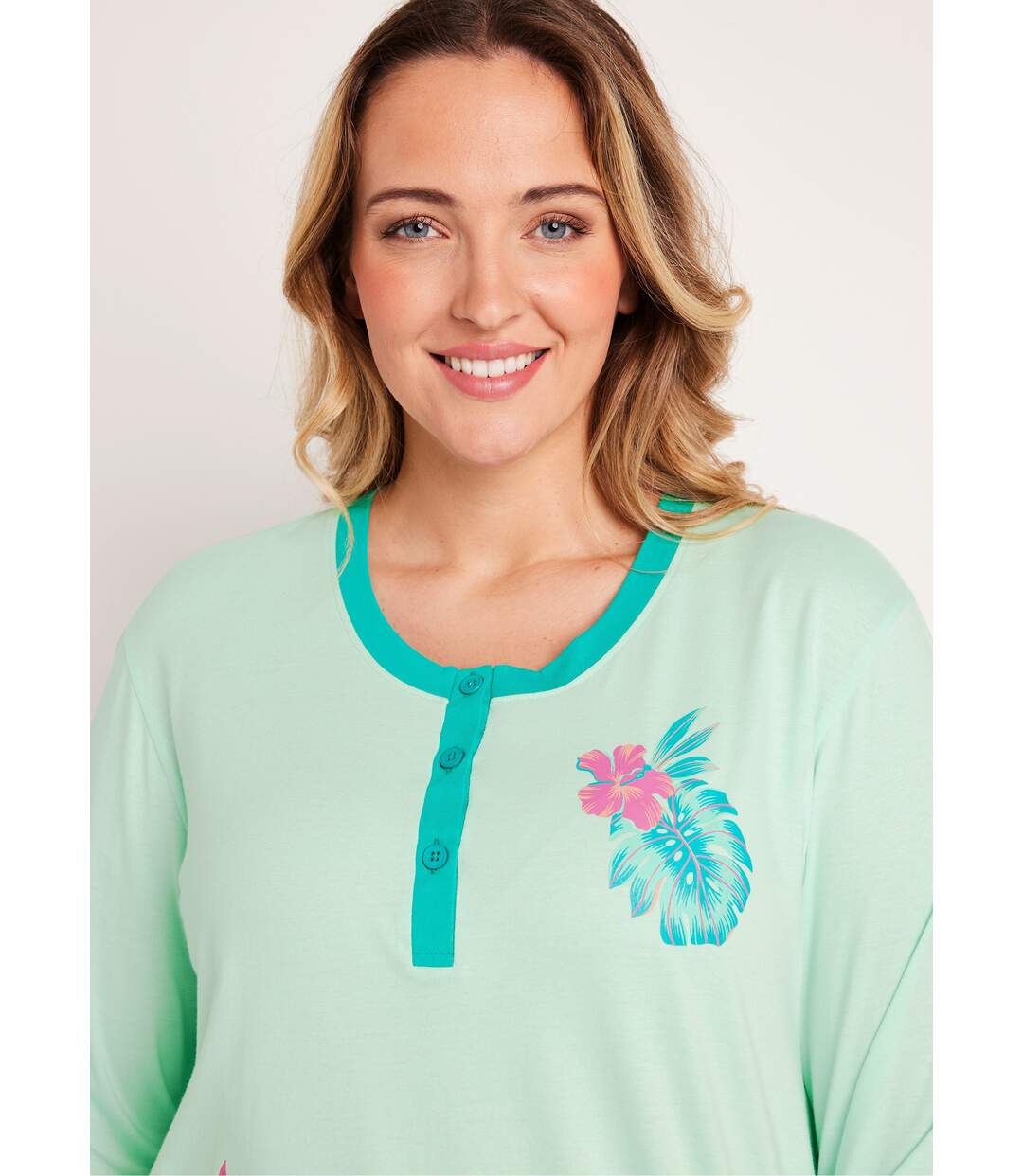 Pyjama boutonné coton motif exotique-2