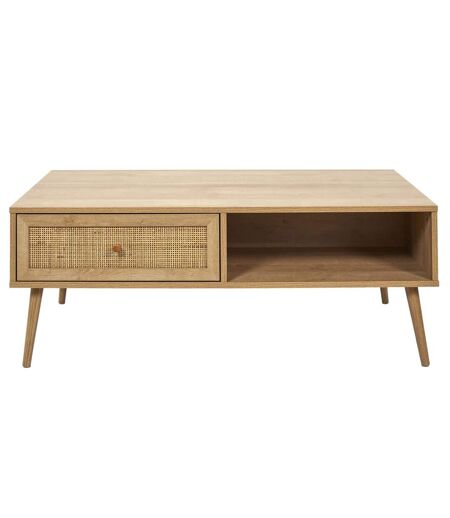 Table basse avec 1 tiroir, en cannage et panneaux de particules