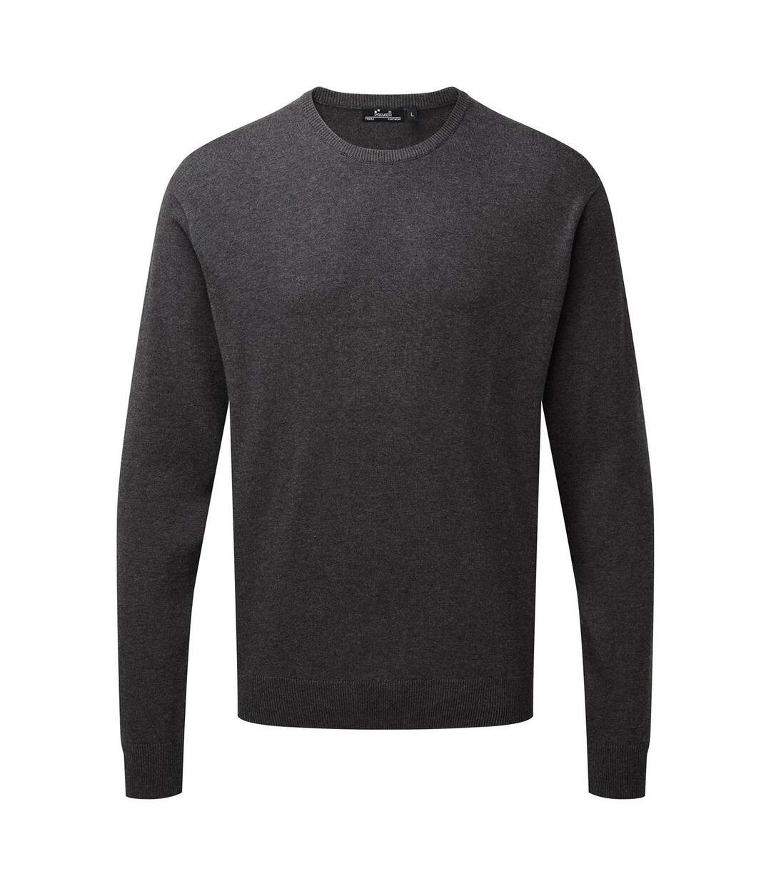 Mens knitted cotton crew neck sweatshirt charcoal Premier-1