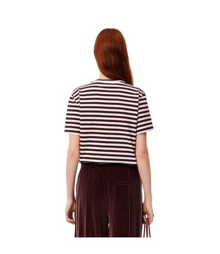 T-shirt Style À Rayures Femme Rouge Bordeaux Lacoste