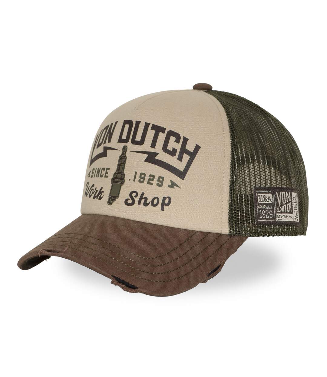 Casquette trucker filet effet usé avec print Crew Work Shop Vondutch-1