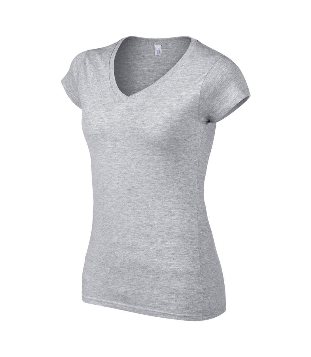 T-shirt À Manches Courtes Et Col En V Femme Gris Sport Gildan-4