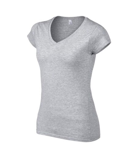 T-shirt À Manches Courtes Et Col En V Femme Gris Sport Gildan