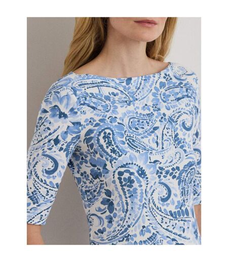 Womens/ladies Floral T-shirt White Blue Ralph Lauren