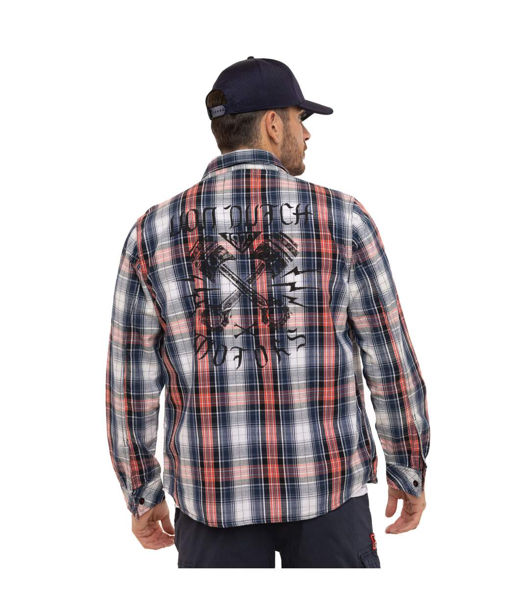 Chemise homme manches longues à carreaux patch et print dos Marlon Vondutch-2