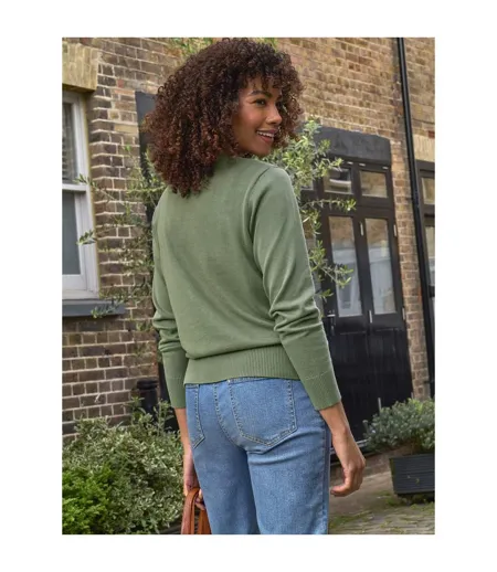 Womens/ladies Floral Embroidered Jumper Green WoolOvers