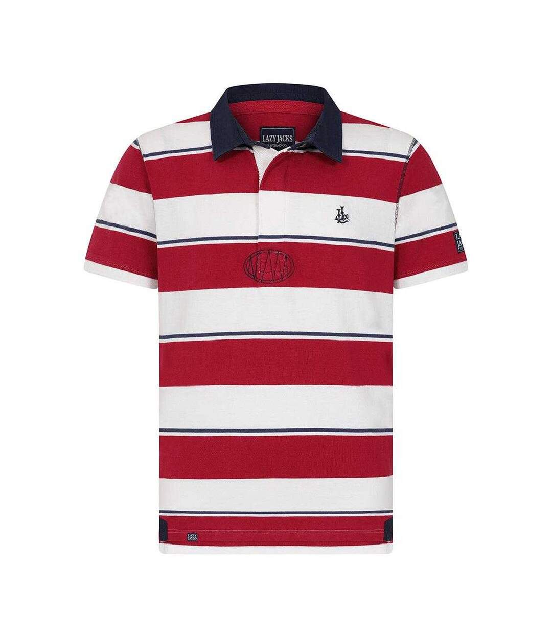 Polo Manches Courtes Rugby Motif/style Rayé Homme Rouge Lazy Jacks-1