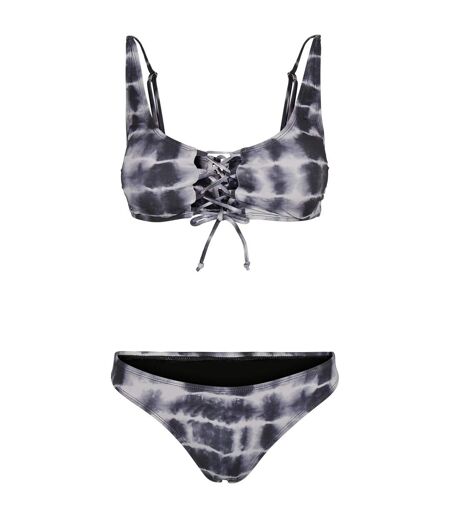 Womens/ladies Tie Dye Lace Up Bikini Black White Urban Classics