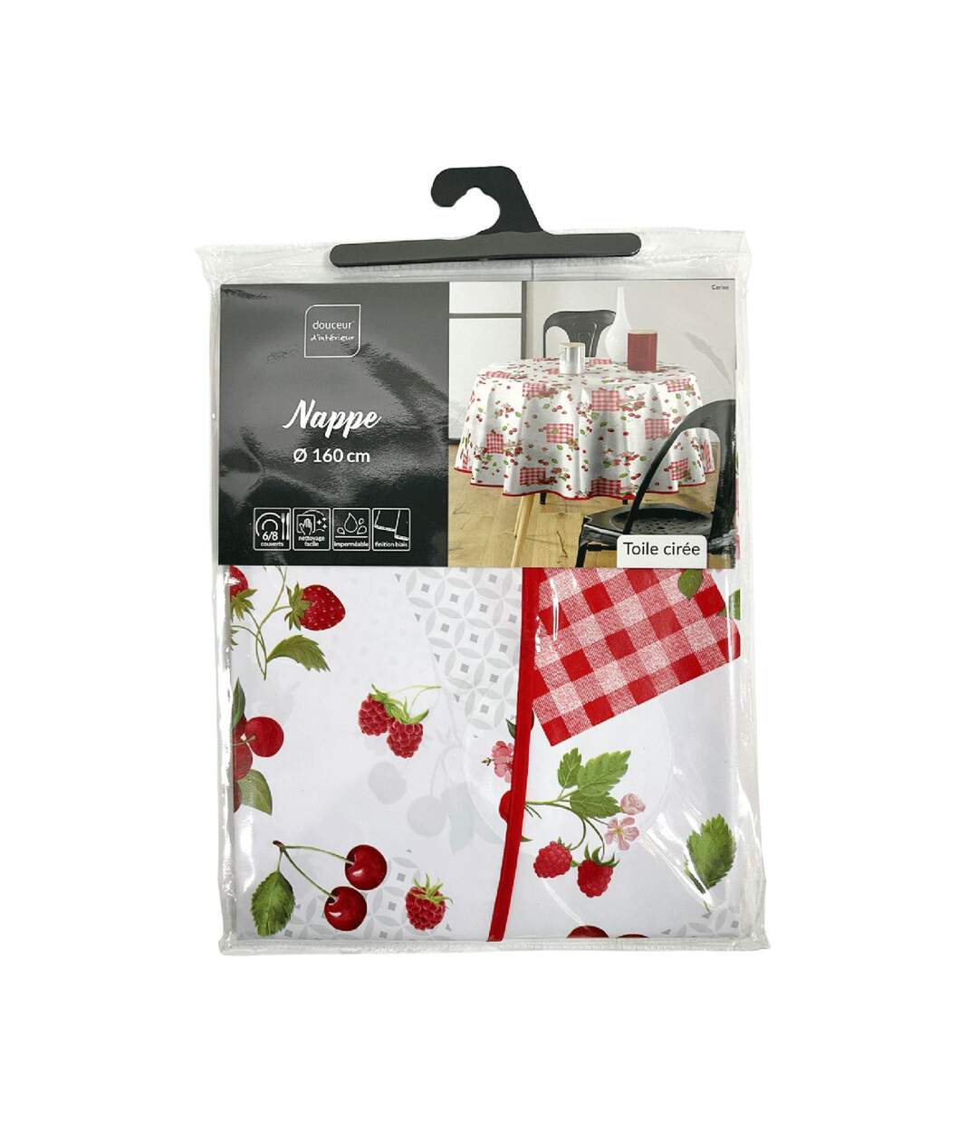 Nappe Toile Cirée Ronde Cerise 160cm Rouge-2