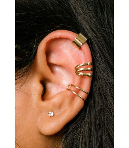 Gold Plated 3 Piece Adjustable Non Piercing Everyday Helix Ear Cuff Band