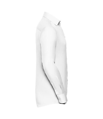 Russell Collection Mens Herringbone Long-Sleeved Formal Shirt (White)