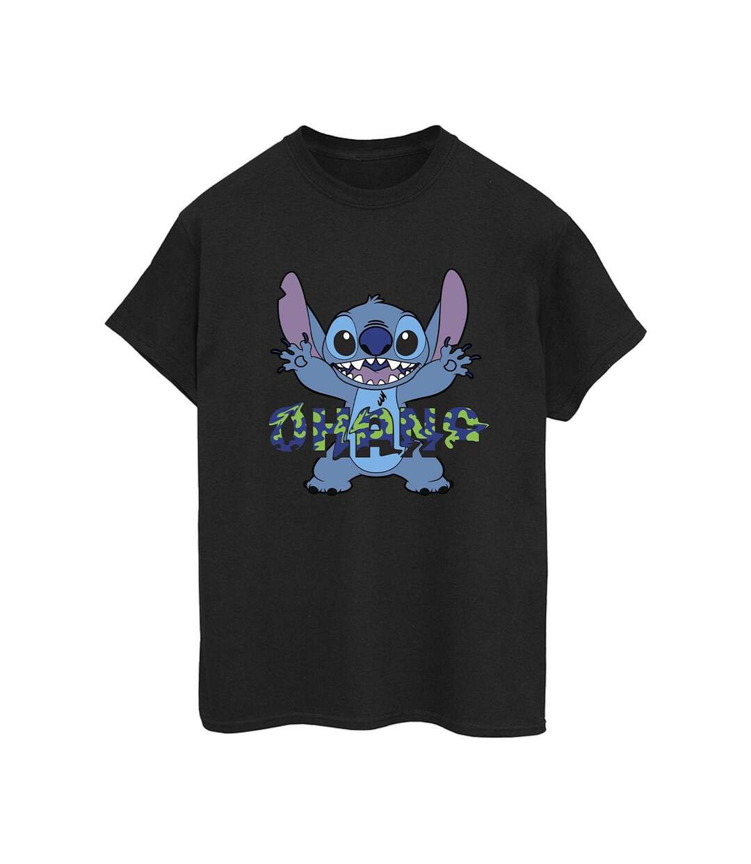 Disney Womens/Ladies Lilo And Stitch Ohana Blue Glitch Cotton Boyfriend T-Shirt (Noir) - UTBI30267-1