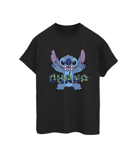 Disney Womens/Ladies Lilo And Stitch Ohana Blue Glitch Cotton Boyfriend T-Shirt (Noir) - UTBI30267