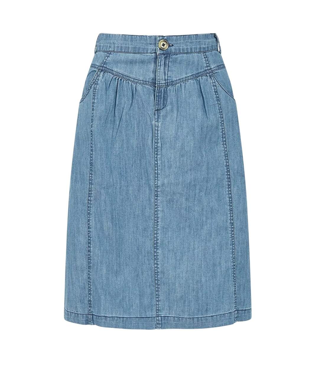 Womens/ladies Chambray Regular Midi Skirt Light Blue Yumi-1