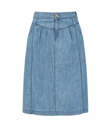Womens/ladies Chambray Regular Midi Skirt Light Blue Yumi