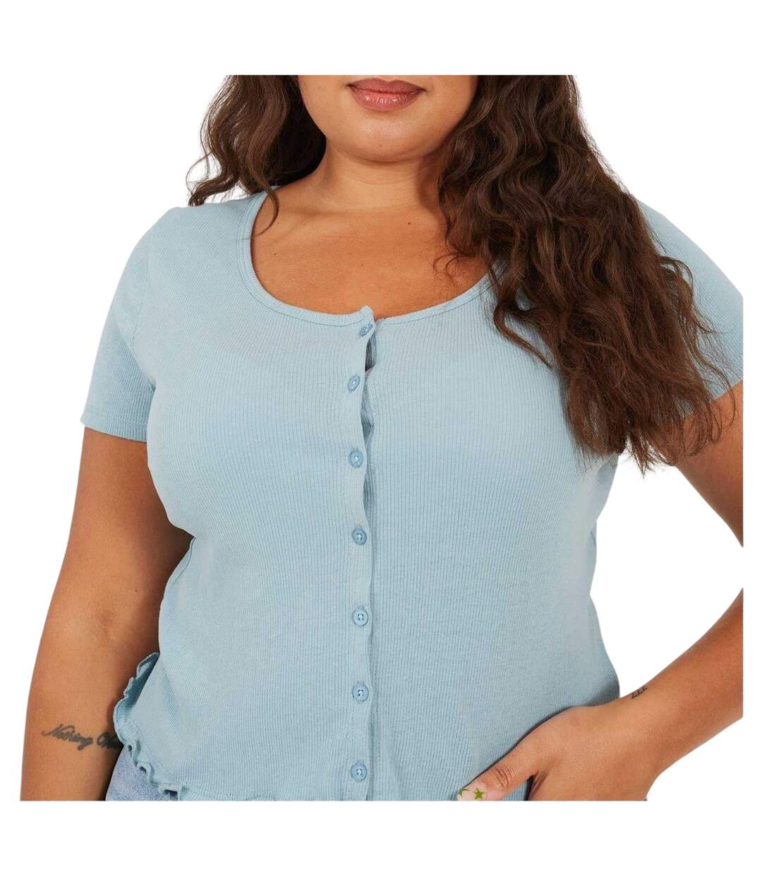 Womens/ladies Ribbed Plus T-shirt Duck Egg Brave Soul-3