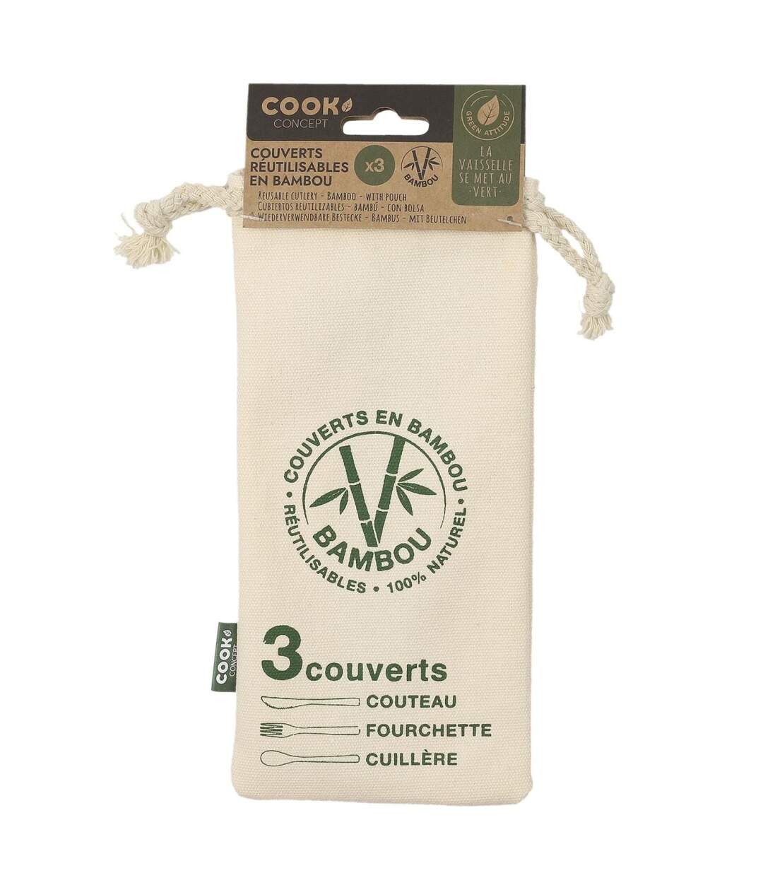 Lot de 3 Couverts & Pochette Ecolo 19cm Naturel-2