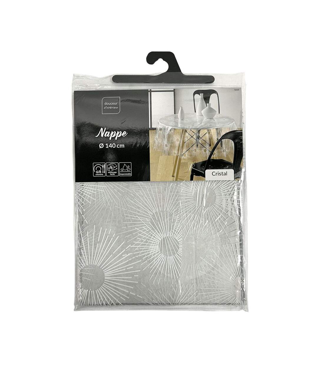 Nappe Toile Cirée Ronde Soleil 140cm Blanc-2