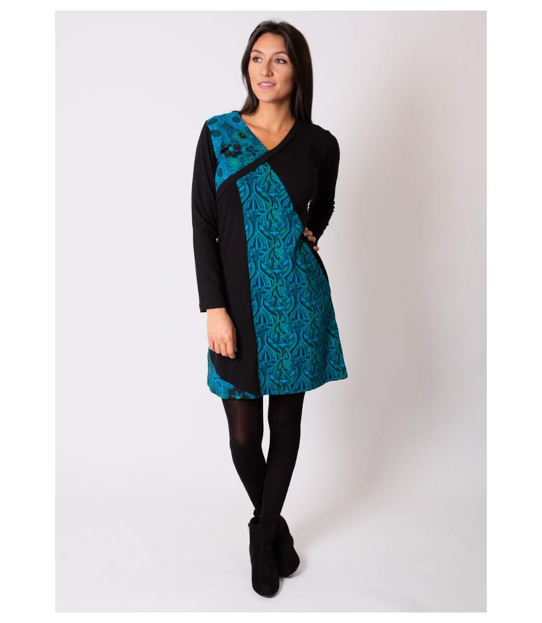 Robe courte en coton ABAYA imprimé graphique bleu Coton Du Monde-2