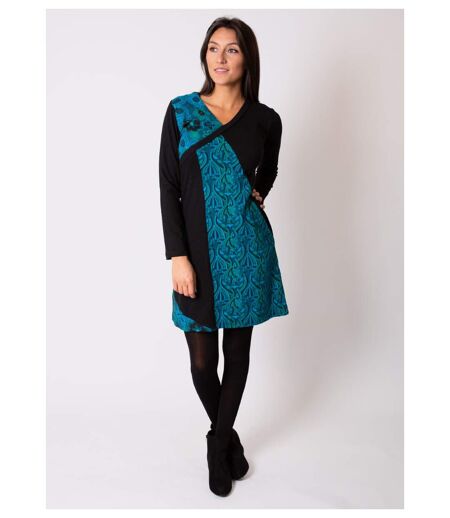 Robe courte en coton ABAYA imprimé graphique bleu Coton Du Monde