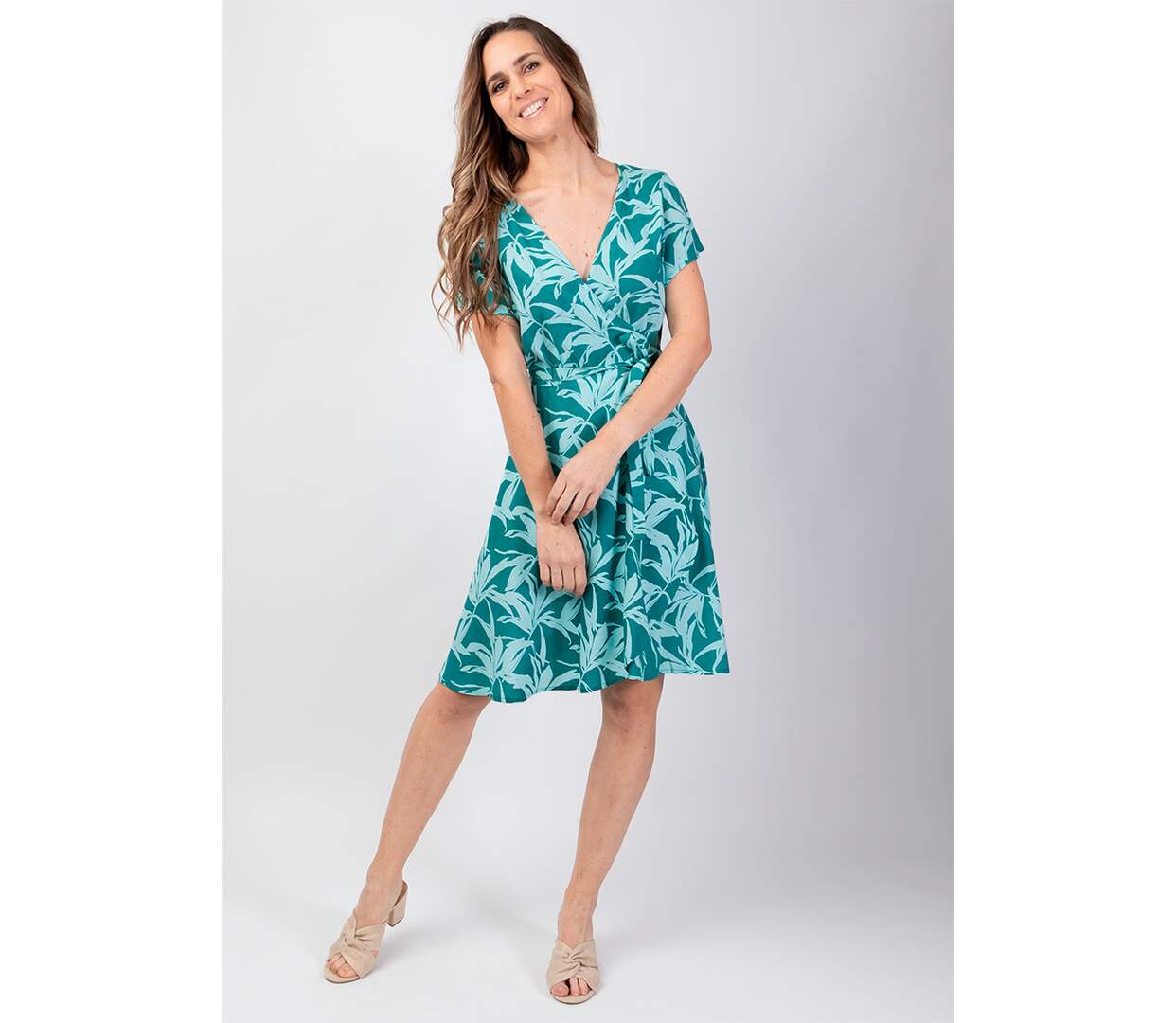 Robe courte féminine MARIKA imprimé floral bleu turquoise Coton Du Monde-2