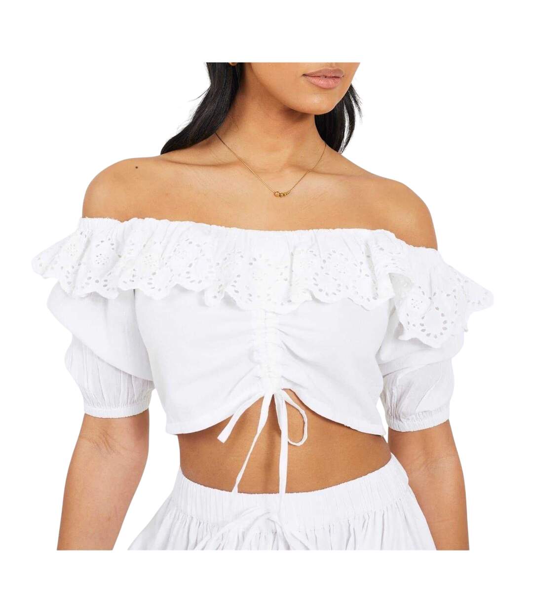 Womens/ladies Bardot Crop Top White Brave Soul-2