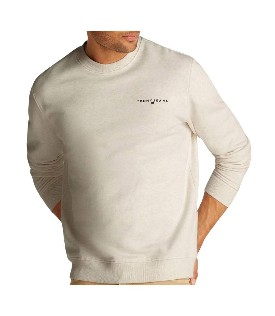 Sweat beige homme tommy hilfiger linear crew-1