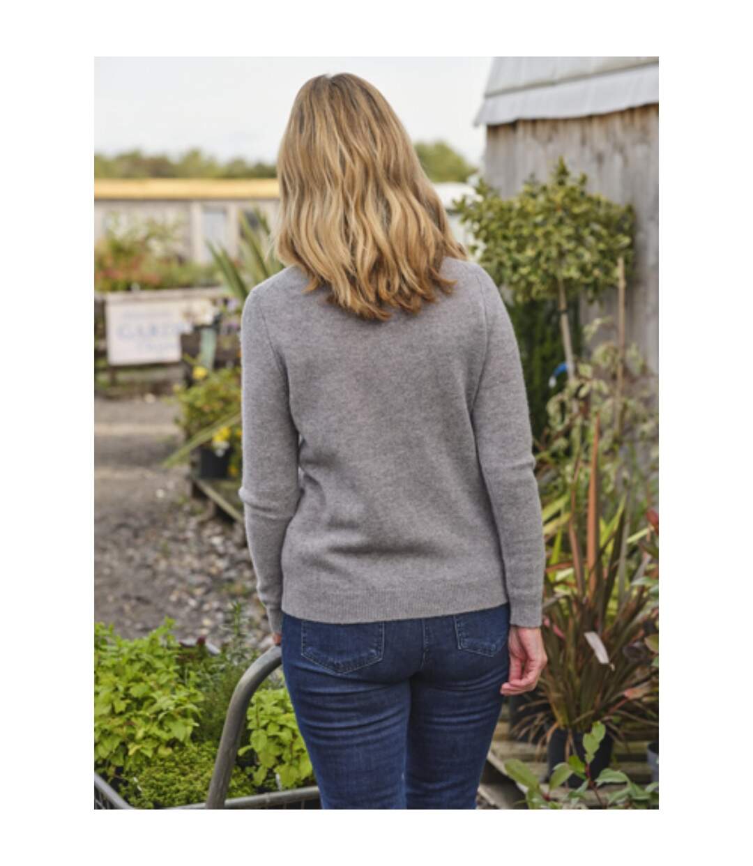Womens/ladies Lambswool Polo Neck Jumper Grey Marl WoolOvers-4