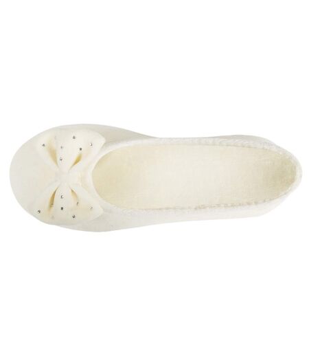 Isotoner Chaussons Ballerines femme ultra confortables, semelle en cuir, détail grand nœud