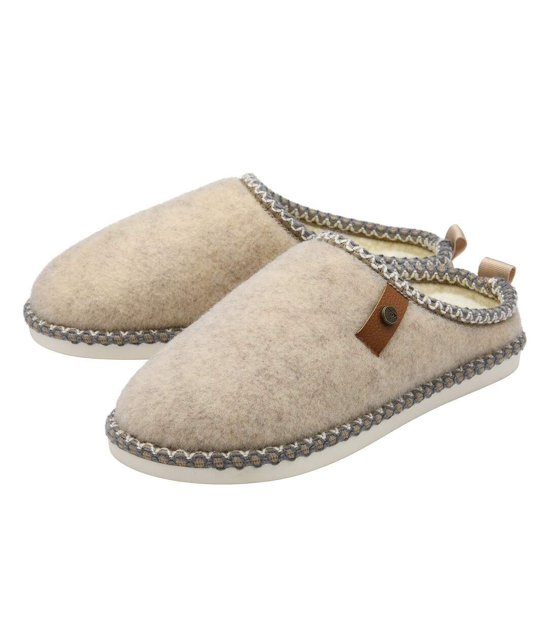 Ladies Felt Look Mule Slippers Grey Oatmeal Warm Plush UK 3-8-1